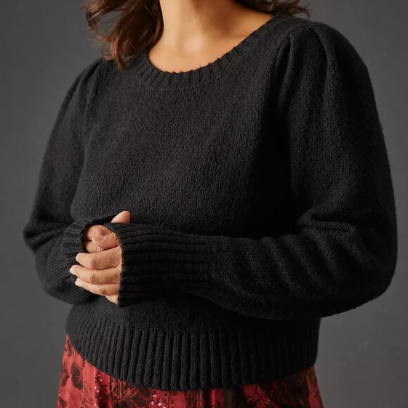 Anthropologie Crewneck Puff Sleeve Sweater Black NWT - 1X - Picture 1 of 7